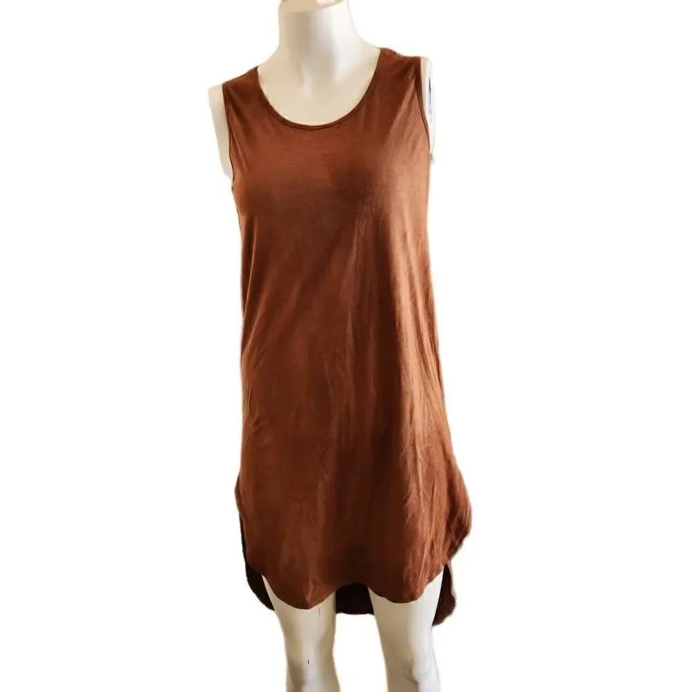 Love J women's pecan brown suede like mini dress sleeveless high neck size small